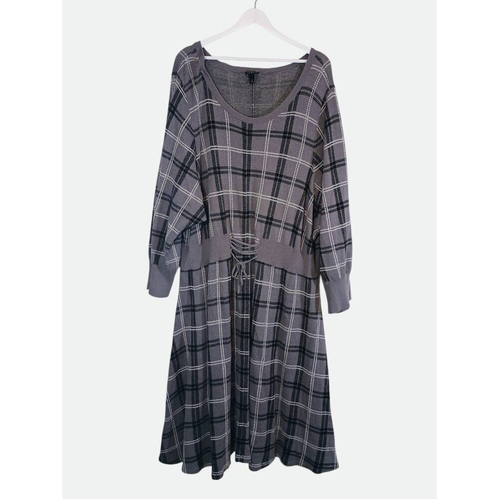 Torrid Dress 6X Grey Plaid Sweater Knit Corset Skater Fit Flare Goth Academia